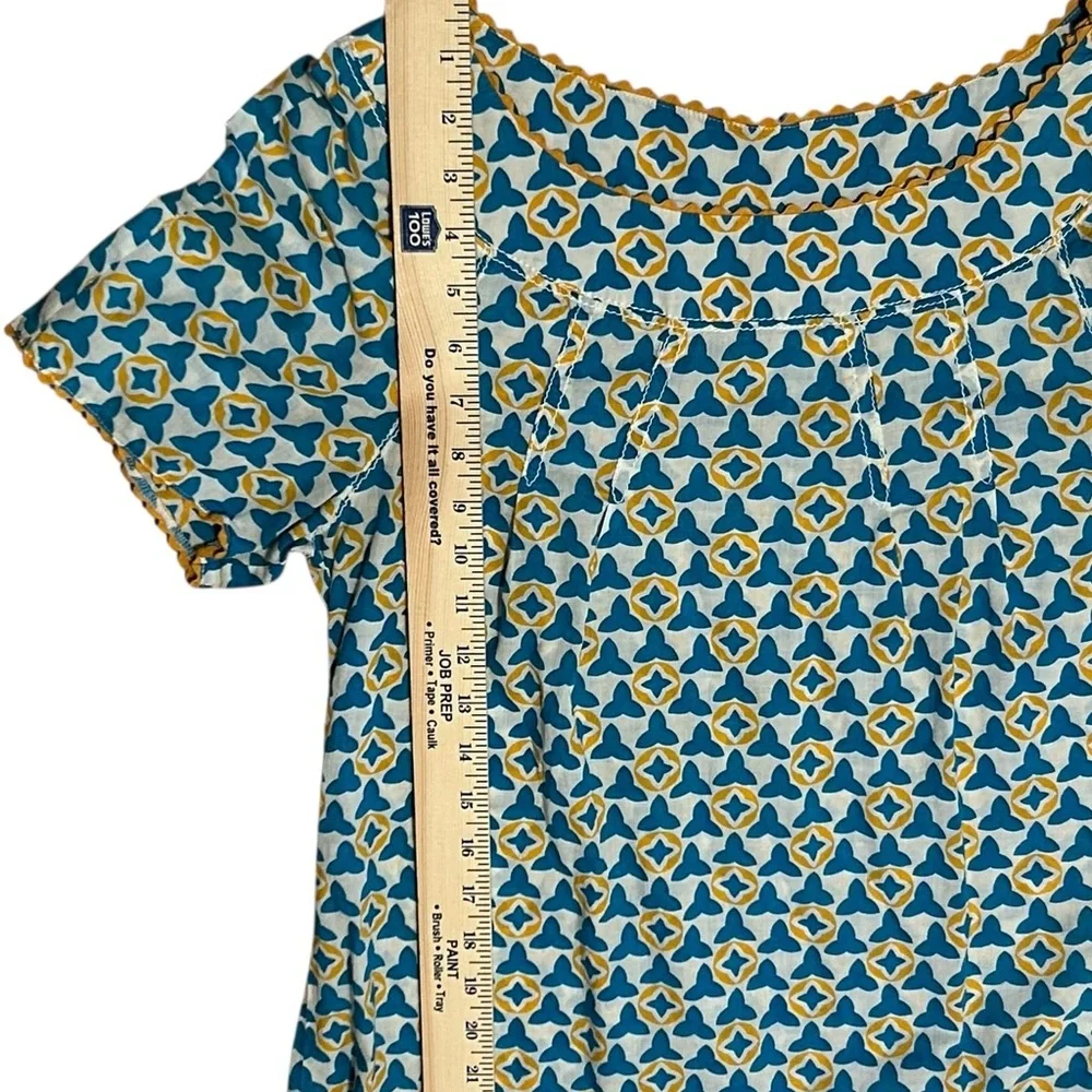 Tory Burch Ruffle Cotton Blouse Shirt Yellow Blue Size 8 Women’s Short Sleeve